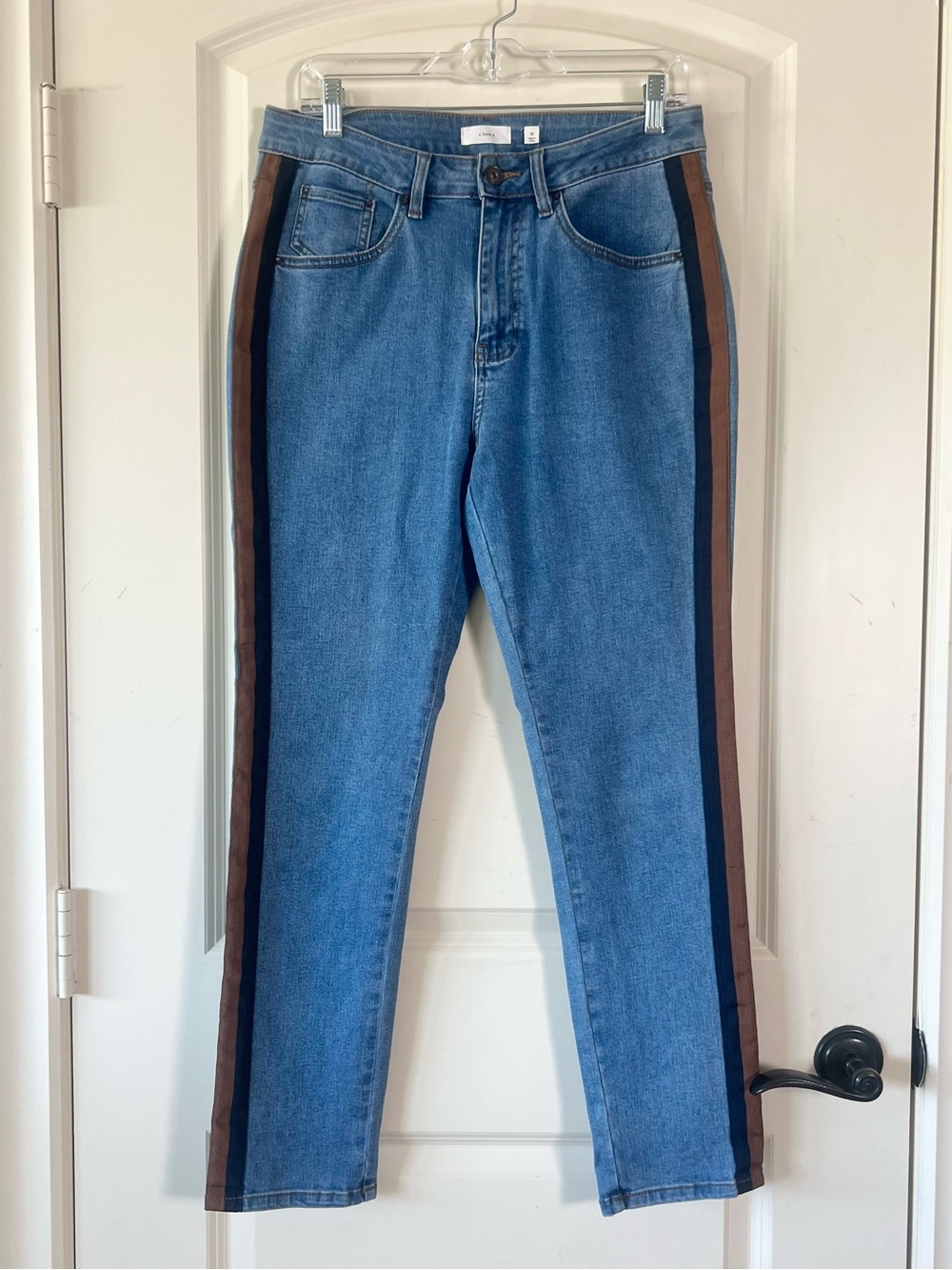A Loves A Side Stripe Cropped Skinny Jeans Blue Size 30 High Rise Stretch